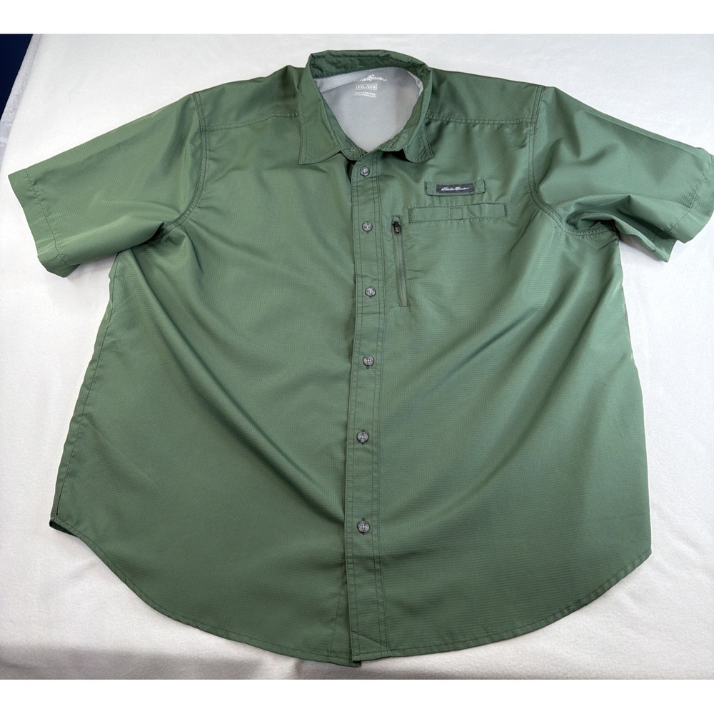 Eddie Bauer Mens XXL Green Short Sleeve Button Down Fishing Hiking Shirt